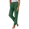 thumbnail image 2 of Conairie Linen Trousers for Women's Lightweight Summer Tapered Pants Drawstring Elastic Waist Pants Casual Trousers with Pockets Dark Green L, 2 of 4