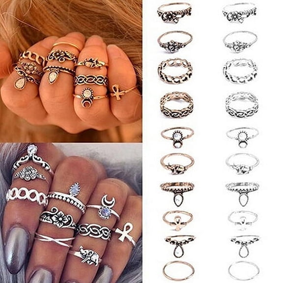 SmartBy 10Pcs Women's Punk Vintage Hollow Flower Jewelry Midi Knuckle Rings Set