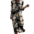 thumbnail image 3 of VBVC Women's and Women's Plus 3/4 Sleeve Midi Dress, Summer Casual Crew Neck Dress For Women, Ladies' Loose Fit Floral Dress with Pockets,Black,S-5XL, 3 of 8