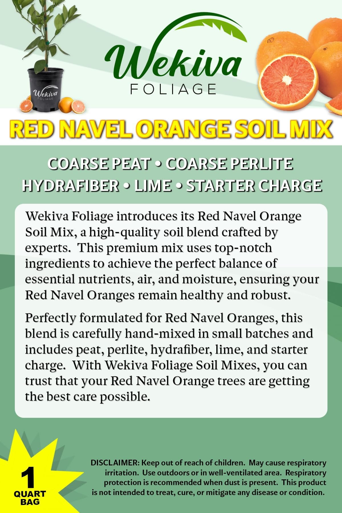 Red Navel Orange Tree Growing Soil Mix  2 Quarts - Custom Soil Blend  Potting Mix for Red Navel Orange Trees  Specially Developed by and for Professional Nursery Growers - Nutrient-Rich Formula