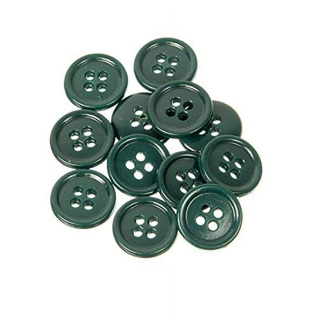 Mibo 12pcs Round Melamine Buttons with Rim - 24L(15mm) - 4 Hole -Hunter Green