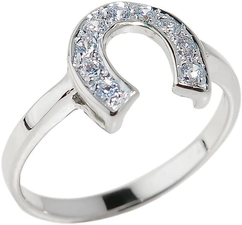 Dainty 925 Sterling Silver CZ-Studded Ladies Horseshoe Ring Size 10.5 ...