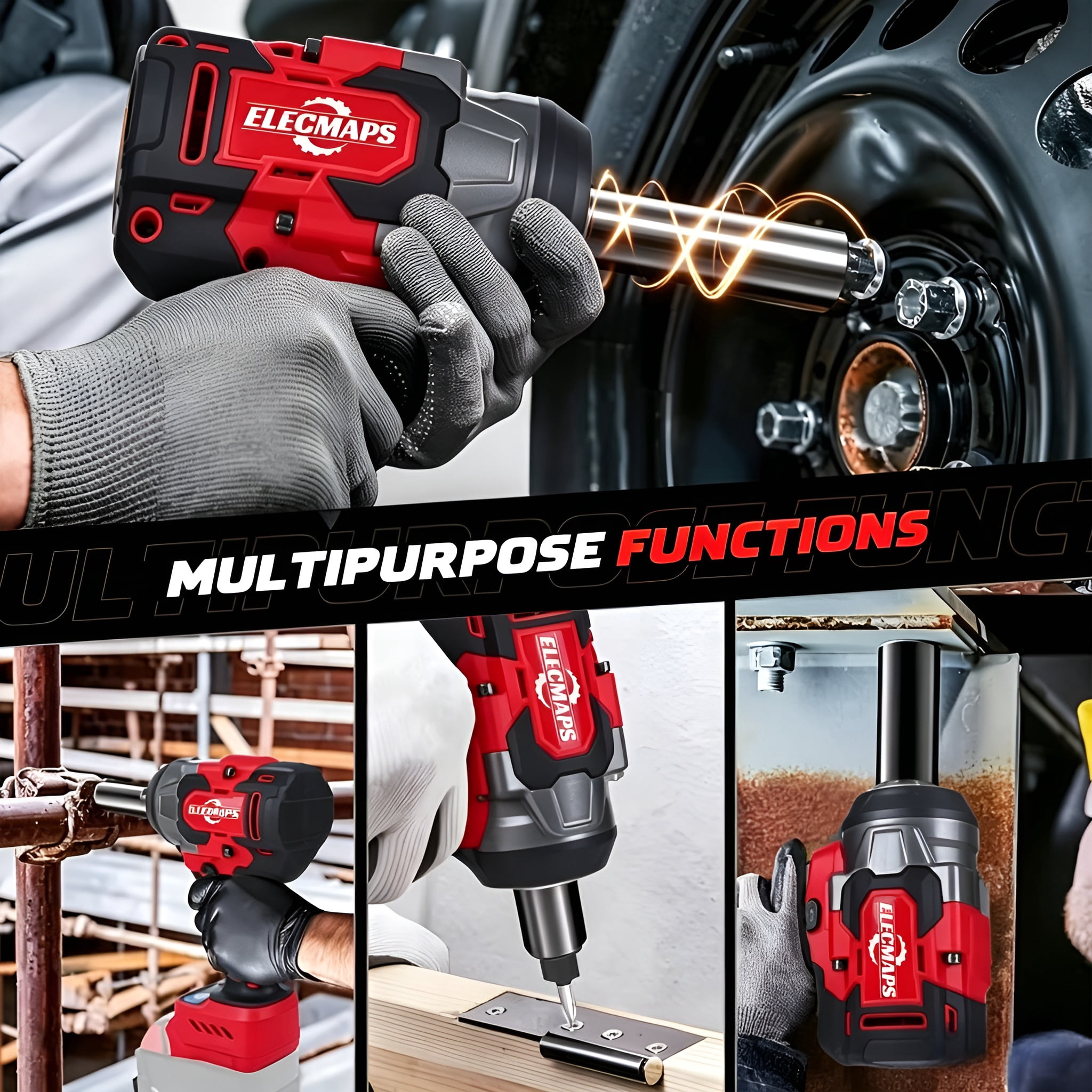 ELECMAPS 1/2 Inch Cordless Impact Wrench Set, 600N.m Brushless 4-Speed, 3-in-1 Function Compatible with Milwaukee M18 Batteries (Tool Only)