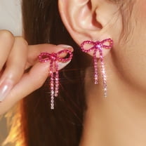Sparkling Diamond Studded Bow Tassel Earrings for Women