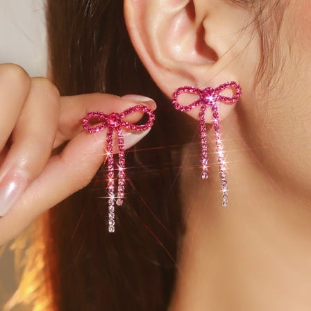 Sparkling Diamond Studded Bow Tassel Earrings for Women