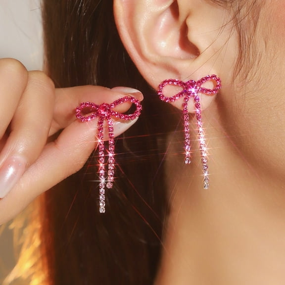 Sparkling Diamond Studded Bow Tassel Earrings for Women