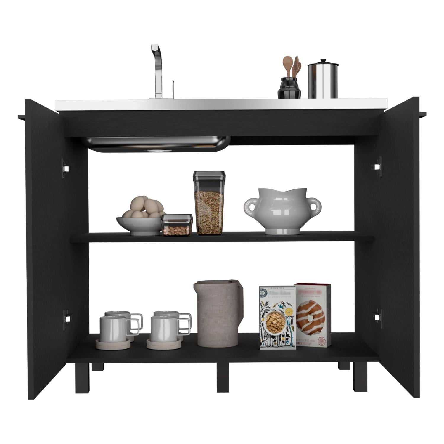 Tuhome Napoles Utility Sink with Cabinet, Stainless Steel Countertop, Interior Storage