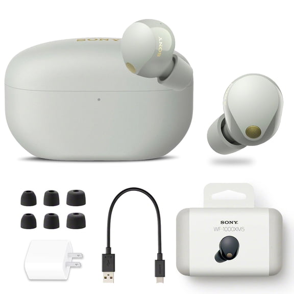 Sony WF-1000XM5 Truly Wireless Bluetooth Noise Canceling Earbuds Headphones with Voice Built in, Silver (WF1000XM5/S) USB Adapter