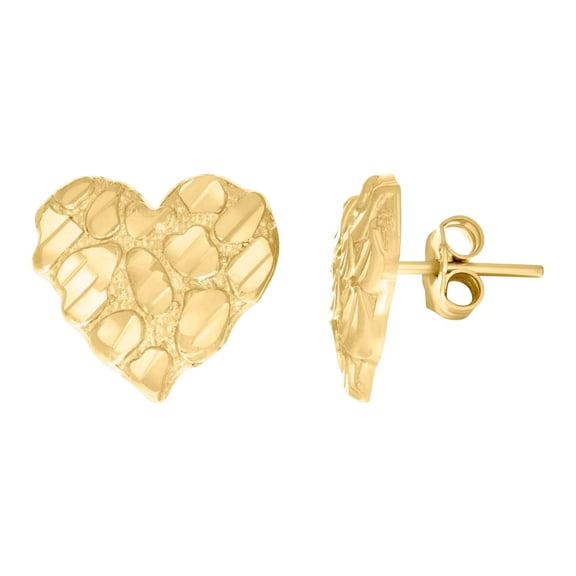14k Yellow Gold Womens Nugget Love Heart Stud Earrings 12.3x13.2mm Wide Stud Earring for Women