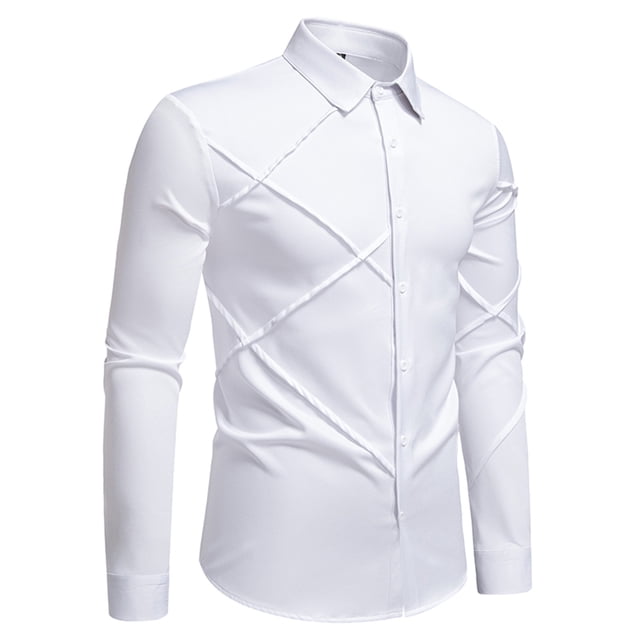 pstuiky Camisas para hombre de manga larga, Camisa blusa informal de manga larga con cuello vuelto y botones lisos a la moda para hombre Tops de talla grande para hombre s