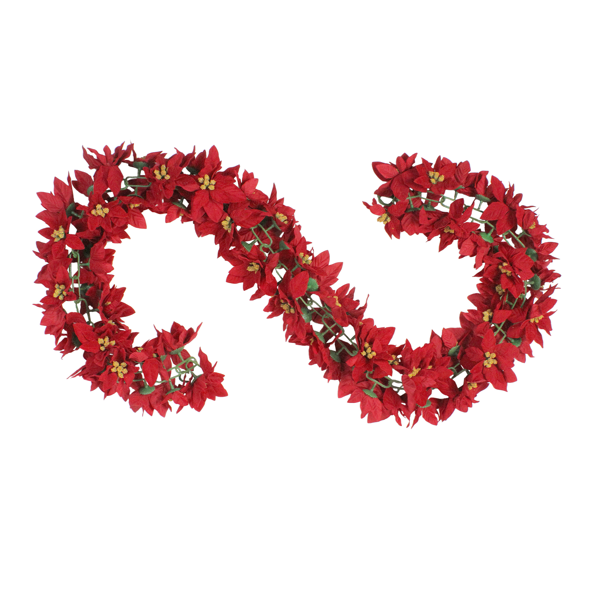 6' Red Poinsettia Floral Artificial Christmas Garland Unlit