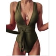 thumbnail image 1 of Traje de baño de una pieza para mujer, de color sólido, con cordones, sexy, con escote en V profundo y espalda descubierta, traje de baño de una pieza, 1 of 6