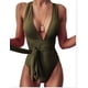 thumbnail image 1 of Traje de baño de una pieza para mujer, de color sólido, con cordones, sexy, con escote en V profundo y espalda descubierta, traje de baño de una pieza, 1 of 6