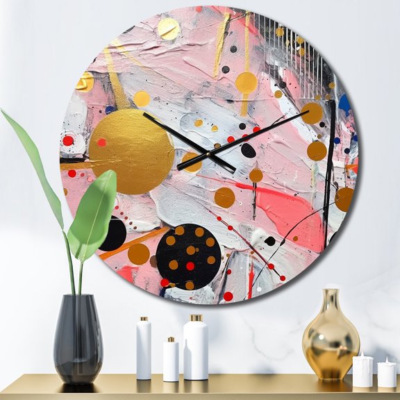 Designart "Geometric in Pink and Grey II" Modern Oversized Wall Clock