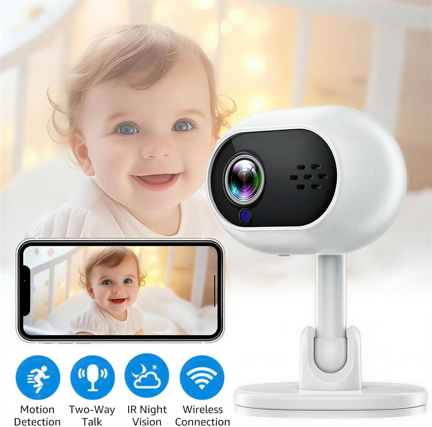 1080P HD Wireless Wi-Fi Camera  Indoor Security Camera for Baby Monitor, Dog Camera w/Motion Detection, Night Vision