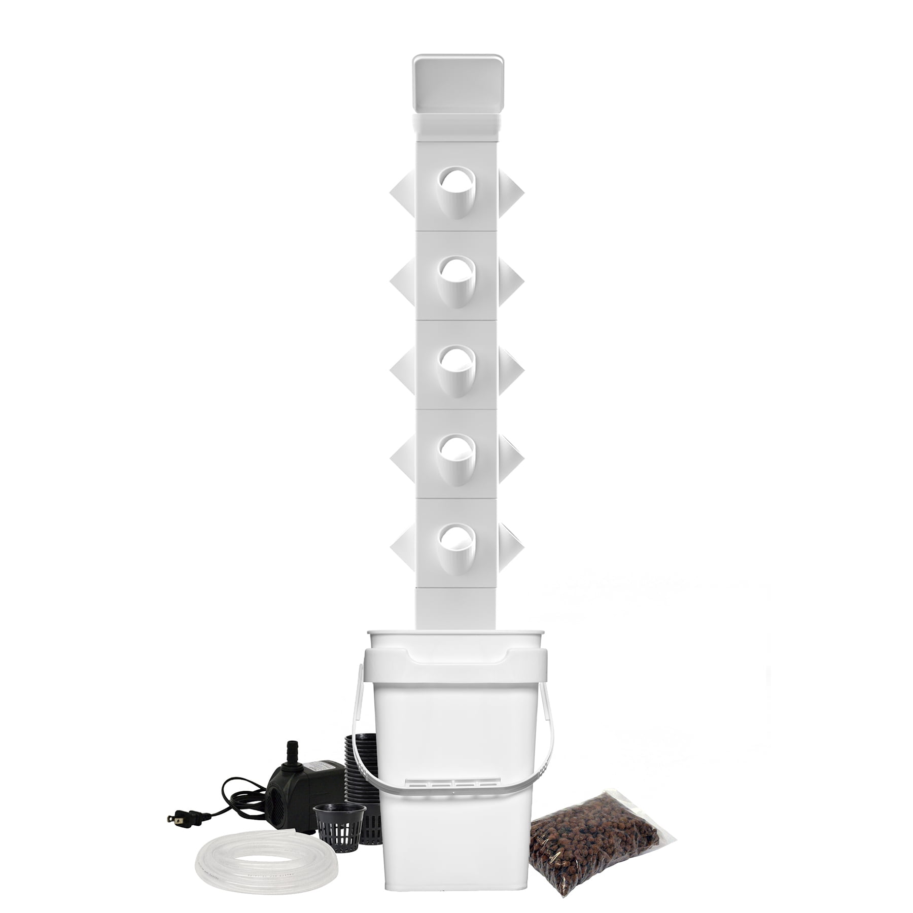 Exo Hydroponics 5 Tier Vertical Garden Planter Tower, Vertical gardening Indoor/outdoor, 20 Stacking Garden Pots, Includes Irrigation Tubing & Water Pump, 100% Money Back Guarantee