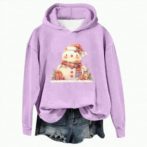 Towmus Plus Size Christmas Hoodies Sweatshirts for Women Cute Snowman Graphic Hooded Fall Long Sleeve Tops Casual Pullover Winter Coats