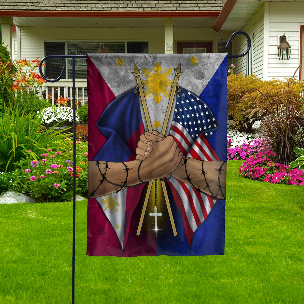 Flags Philippine Handshake American Flag Friendship USA Philippines Philippine Part Garden Flag, Double-Sided Decorative Outdoor Flag, Patriotic Polyester Yard Flag 12 x 18 in