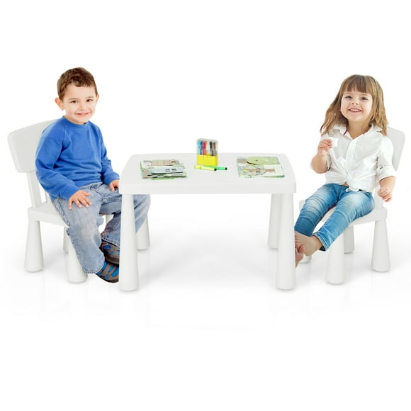 Topbuy Meubles pour Enfants Ensemble avec Table et 2 Chaises Enfants Jouant Table Cadeau Idéal pour les Enfants Blanc