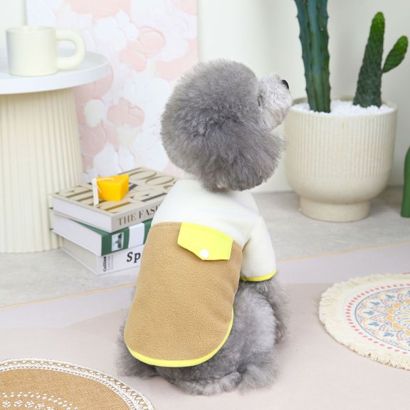Fall/winter New Hong Kong Wind Pocket Two-legged Velvet Color Matching Polar Fleece Dog Clothes Warm Fashion Pet Clothing Beige