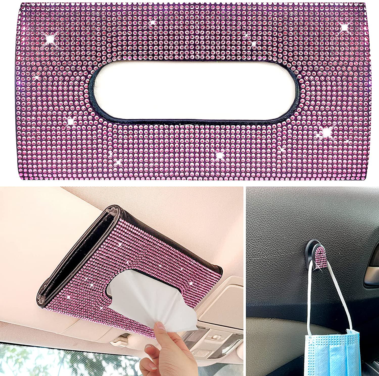 PU Leather Bling Diamond Tissue Box for Car Sun Visor Decor Accessories