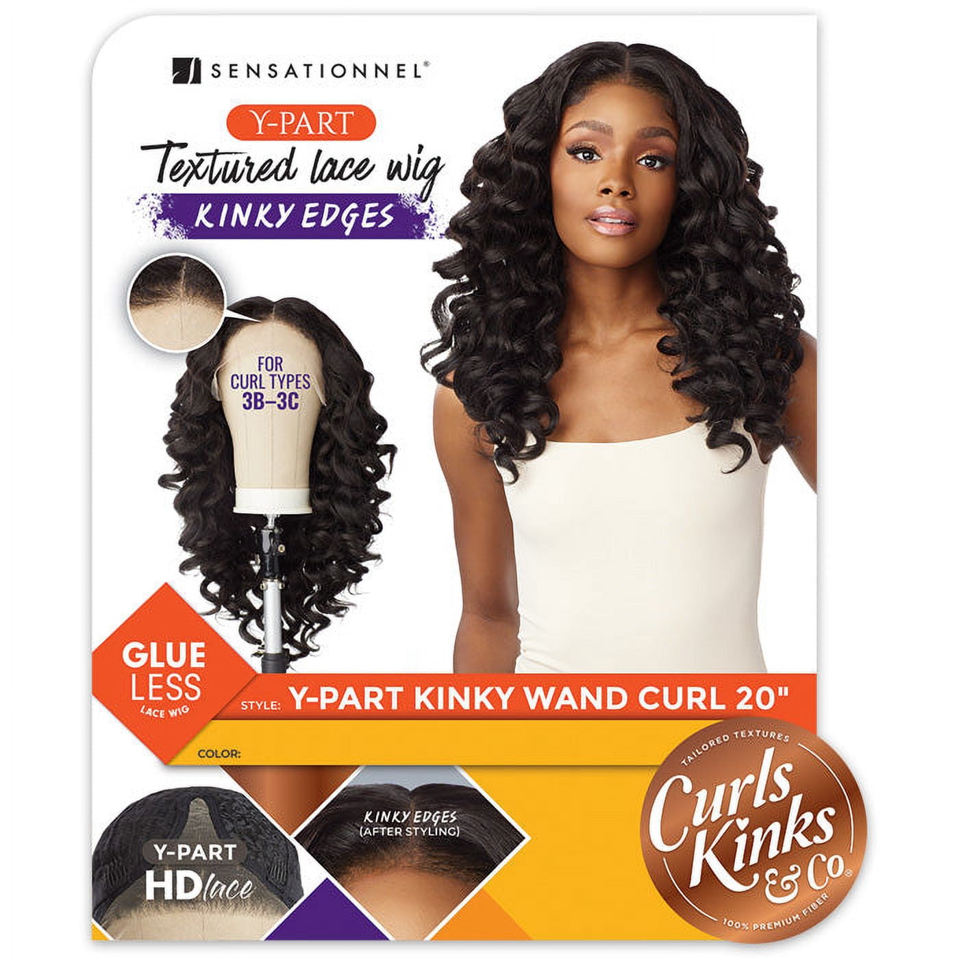 Sensationnel Glueless Lace Wig Y-Part Kinky Wand Curl 20” Lace Wigs / Color: F1B/30