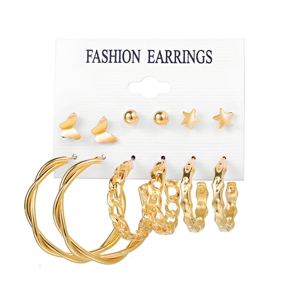 DESIGNICE Earring Set,Alloy Earring Sets for Women,Stylish and Simple Earrings for Women Trendy,Hoop Earrings for Daily Commute,6Pairs