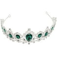thumbnail image 1 of Tiara de cristal real, corona nupcial, tocado, accesorio para el cabello de novia (base plateada, verde), 1 of 8