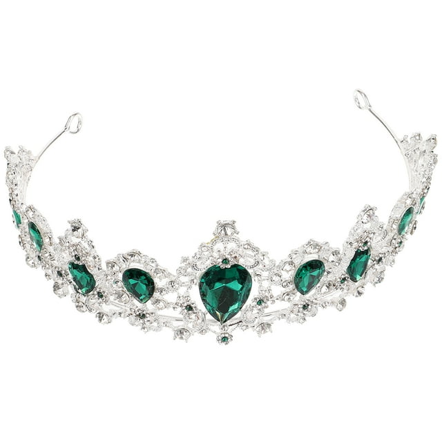 Tiara de cristal real, corona nupcial, tocado, accesorio para el cabello de novia (base plateada, verde)