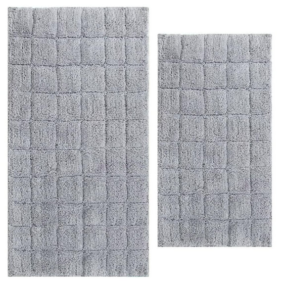 Knightsbridge Summer Tile 220 GSF Non Skid Back Bath Rug Set - 2- Piece - 17x24 and 21x34", Silver