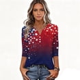 thumbnail image 4 of 4th of July Womens Shirts 3/4 Sleeve T-Shirts Loose Red White and Blue Print Pullover USA 250th Anniversary Celebration Party Tops Independence Day Patriotic V Neck 1776-2026 Blouses Dark Blue S, 4 of 5