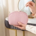 thumbnail image 4 of Cosmetic Bag PU Pleated Travel Toiletry Pouch Portable Storage Bag Large Capacity Semi Circular Handbag., 4 of 4