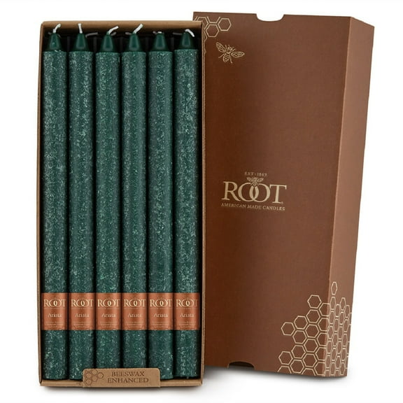 ROOT Candles Unscented Timberline™ Arista Taper Candles, 12-Inch Tall, Box of 12, Color: Dark Green