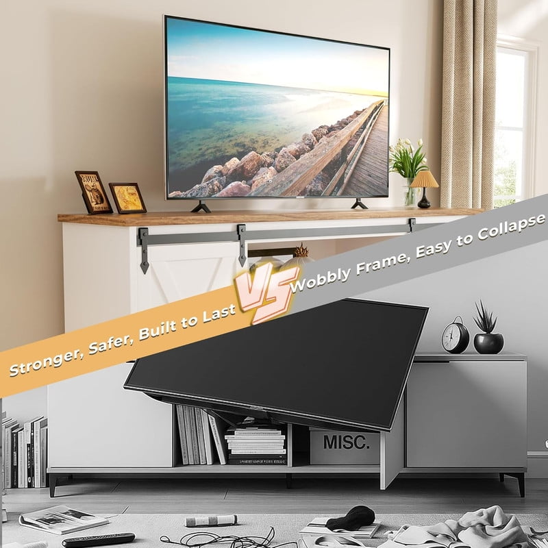 Bigleap 65 Inch TV Stand with Sliding Barn Doors, Adjustable Shelves Media Console, Farmhouse Entertainment Center for Living Room Storage，White