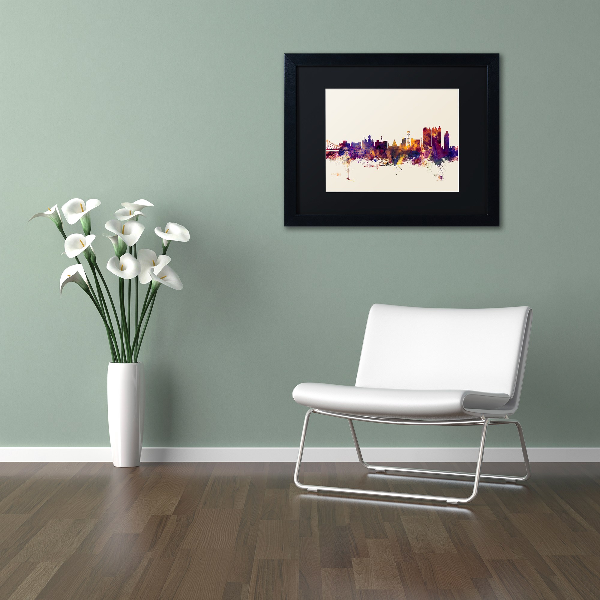 Trademark Fine Art "Calcutta India Skyline" Canvas Art by Michael Tompsett, Black Matte, Black Frame
