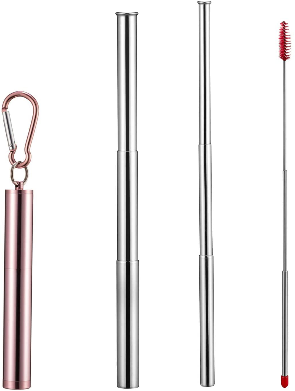 Reusable Drinking Straws Stainless Steel Metal Straw Portable Foldable w/ Case 