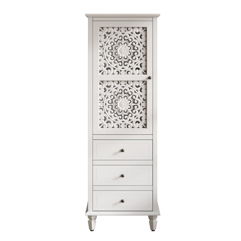 Vintage Storage Cabinet with Carved Door & 3 Drawers, Freestanding Decorative Sideboard, Display Cabinet with Adjustable Shelf