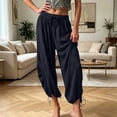 thumbnail image 6 of Ynynloco Women's Harem Pants Casual Loose Fit Wide Leg Cropped Lightweight Drawstring Elastic Waist Pants Adjustable Ankle Tie with Pockets, 6 of 6