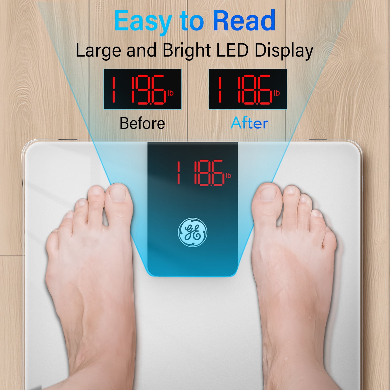 GE Body Weight Scale Smart Bluetooth Bathroom Scale - Digital BMI Accurate - White
