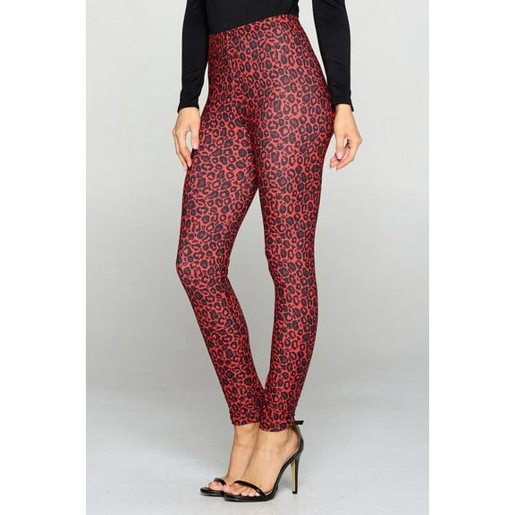 K-Cliffs Women's Plus Size Classic Leopard Print Peach Skin Leggings Red