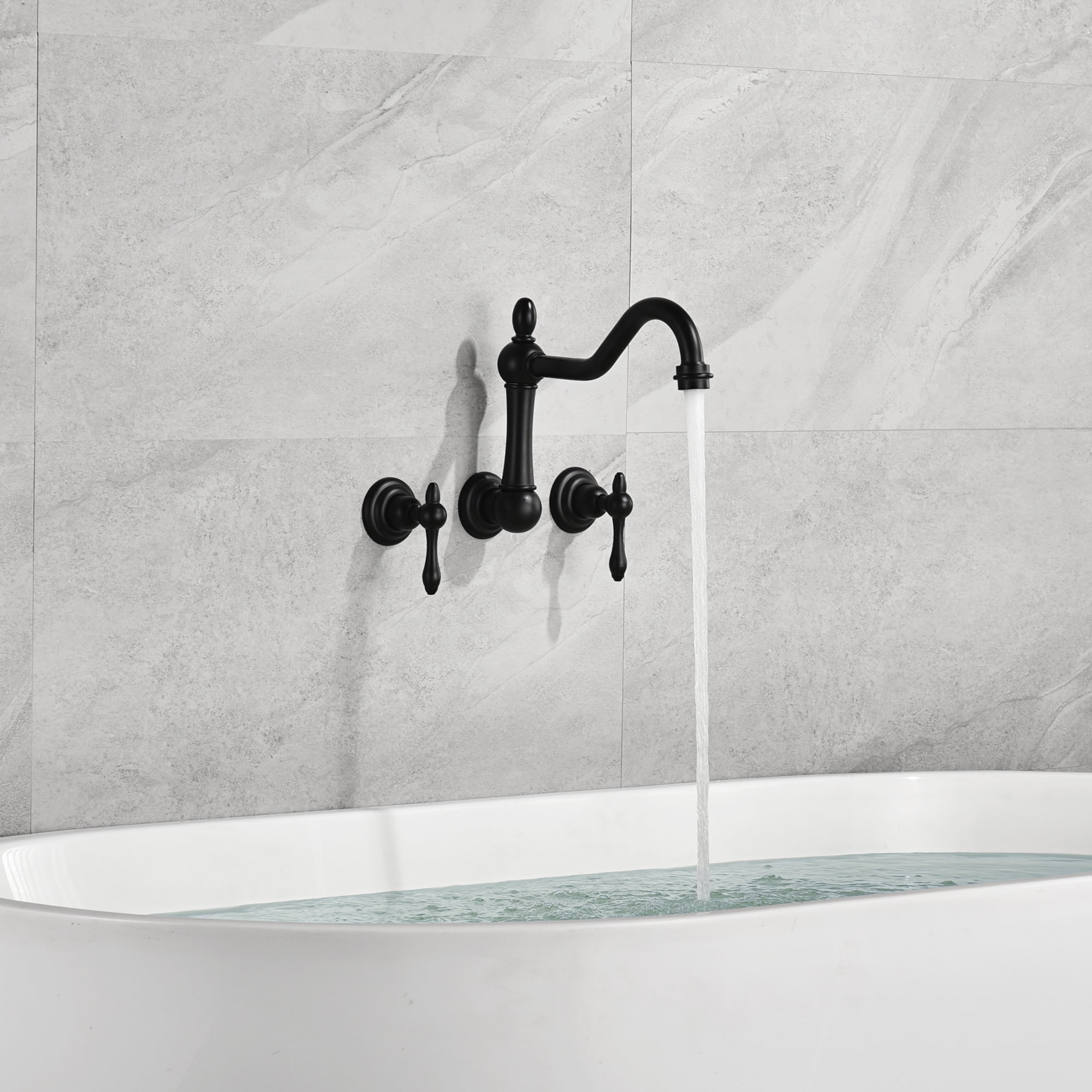 sumerain Black Tub Faucet Wall Mount Bathtub Filler Vintage Style 3 Holes 8 Inches Center