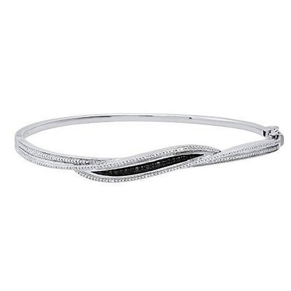 Dazzlingrock Collection Round Accents White & Black Diamond Beaded Swirl Bangle Bracelet for Women in 925 Sterling Silver