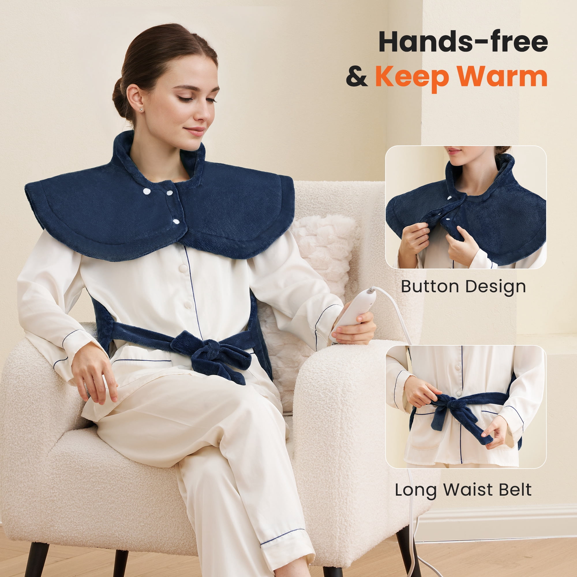 MaxKare Ultra Soft Heating Pad with 4 Heat Settings & Auto Shut-off for Full Body Stress Relief, 24"x33", - Navy Blue