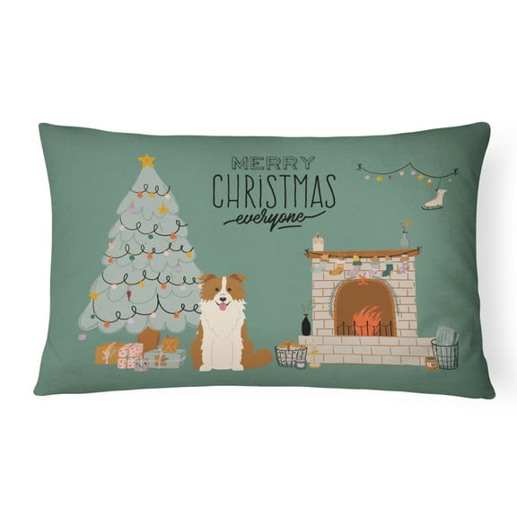Carolines Treasures CK7682PW1216 Red White Border Collie Christmas Everyone Canvas Fabric Decorative Pillow 12H x16W
