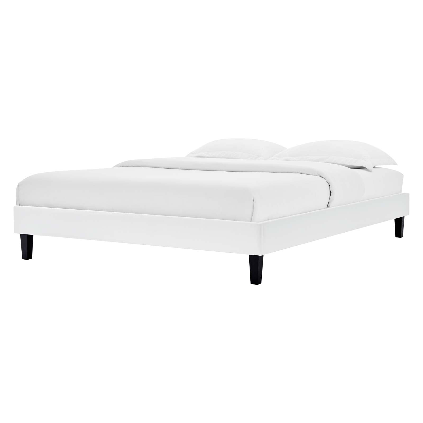 Platform Bed Frame, King Size, Velvet, White, Modern Contemporary Urban