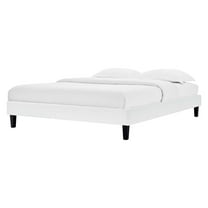 Platform Bed Frame, King Size, Velvet, White, Modern Contemporary Urban Design, Bedroom Master Guest Suite