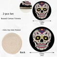 thumbnail image 2 of FREEAMG 2 Pcs Mexican Sugar Skull Round Cotton Woven Pot Holders Trivets Set, Heat Resistant Pad Mat for Kitchen Decor Cup Kettle Cooking Supplies(7 and 9 inch), 2 of 5