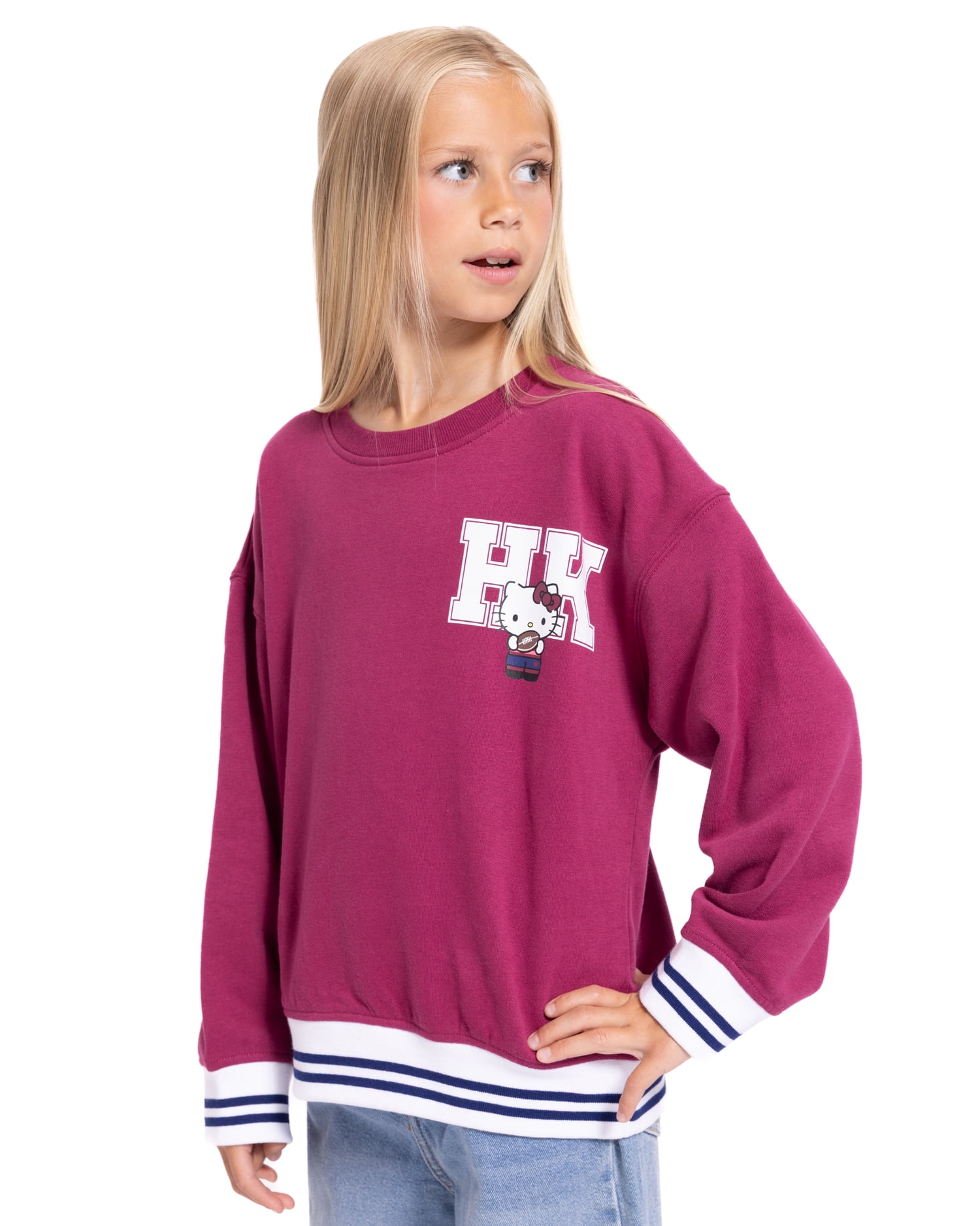 Hello Kitty Girls' Front Back Graphic Sweatshirt with Long Sleeves, Sizes 4-16