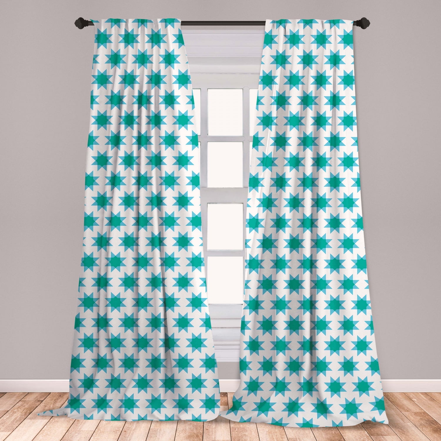 Geometric Curtains 2 Panels Set, Eastern Simplistic Bicolour Star