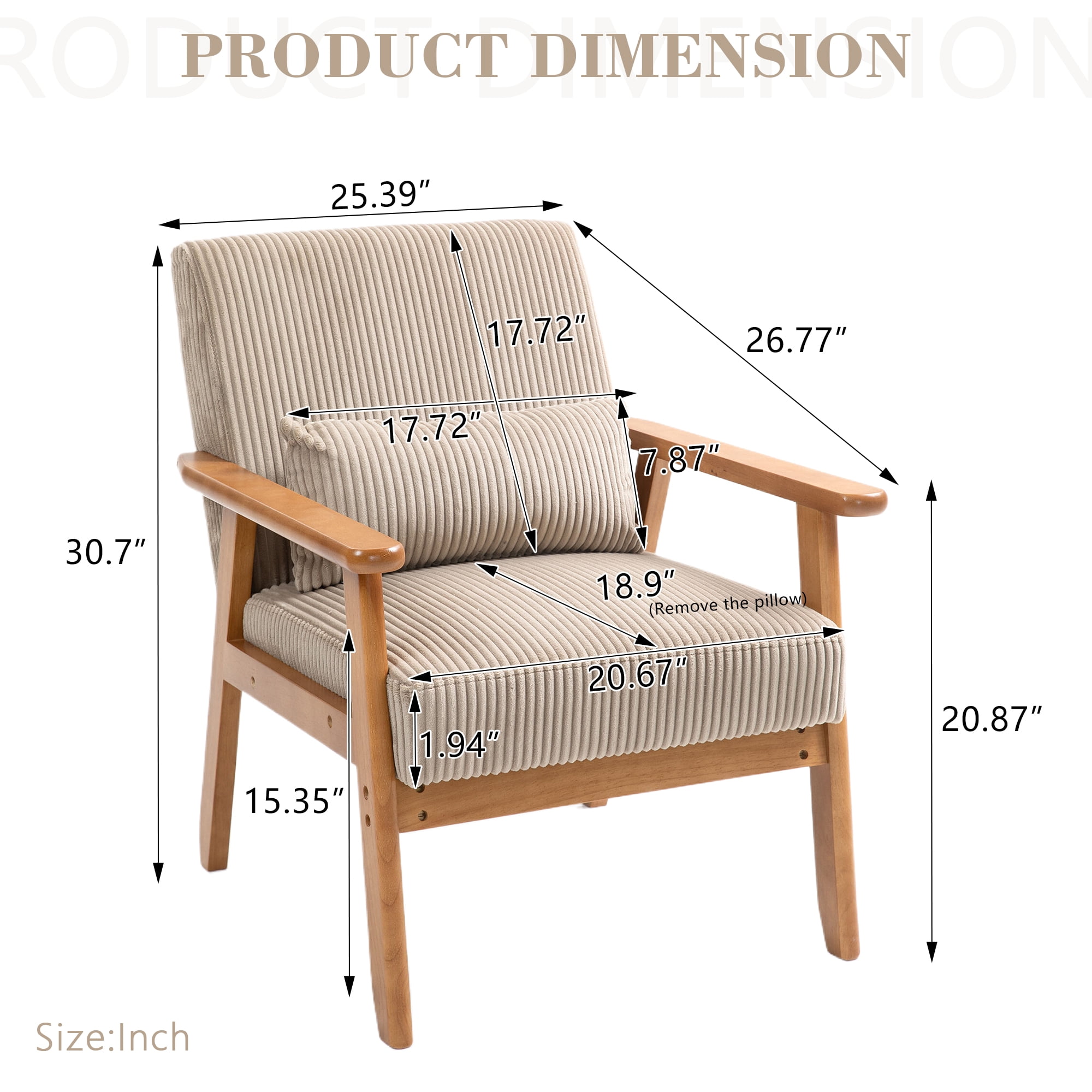 Miniyam Set of 2 Corduroy Mid-Century Modern Accent Chair,Leisure Chair with Solid Wood Armrest and Feet,Living Room Reading Chair,Camel